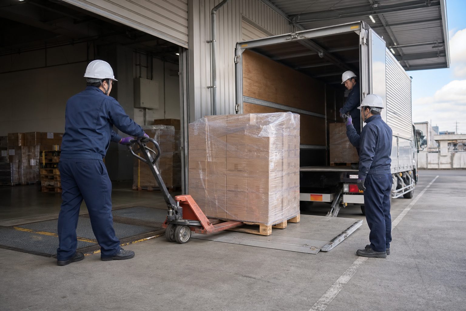 荷主倉庫での積込み（テールゲート・パレット）